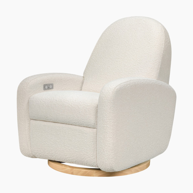 babyletto Nami Electronic Recliner and Swivel Glider - Ivory Boucle With Light Wood Base.