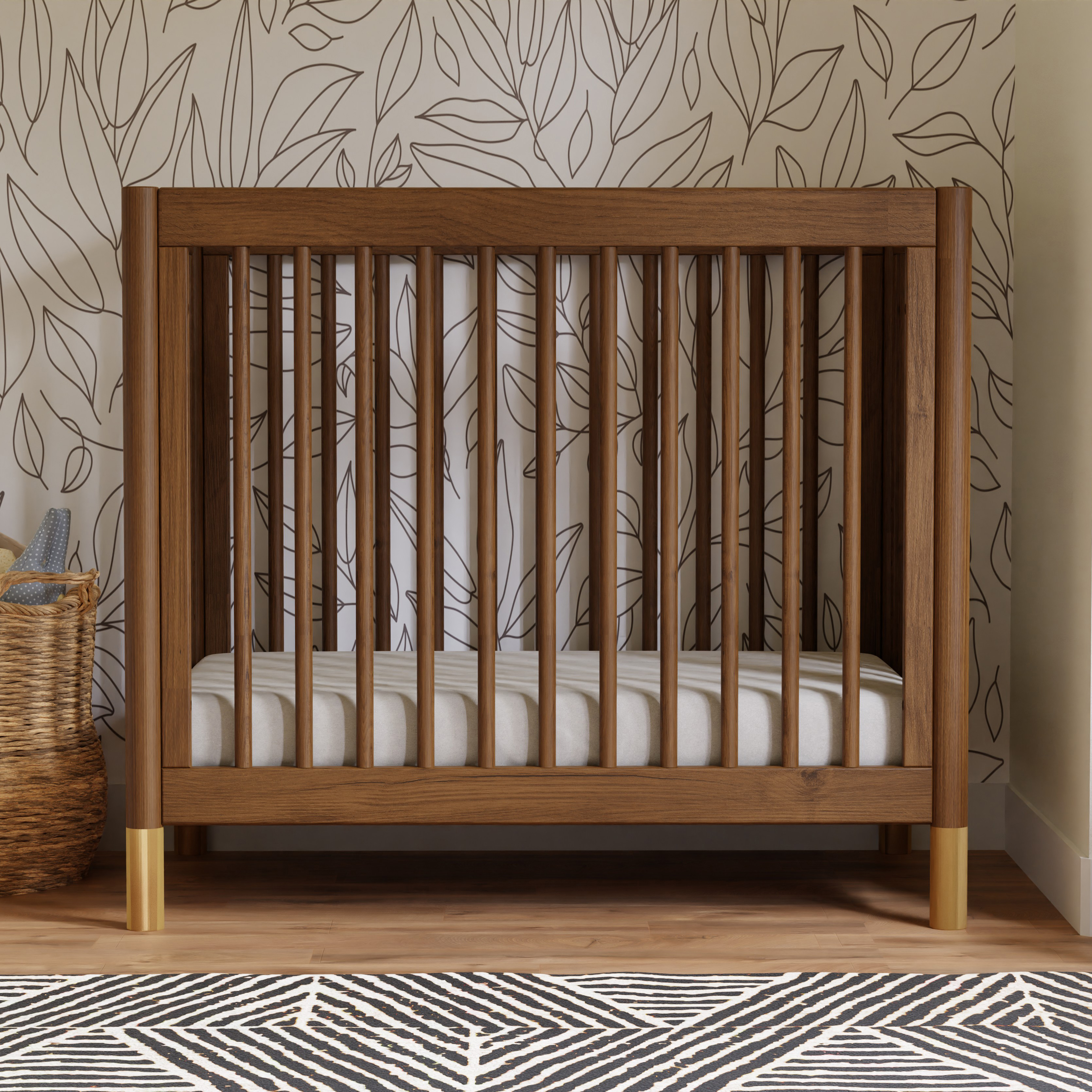 babyletto Gelato 4-in-1 Convertible Mini Crib - Natural Walnut & Gold Feet.