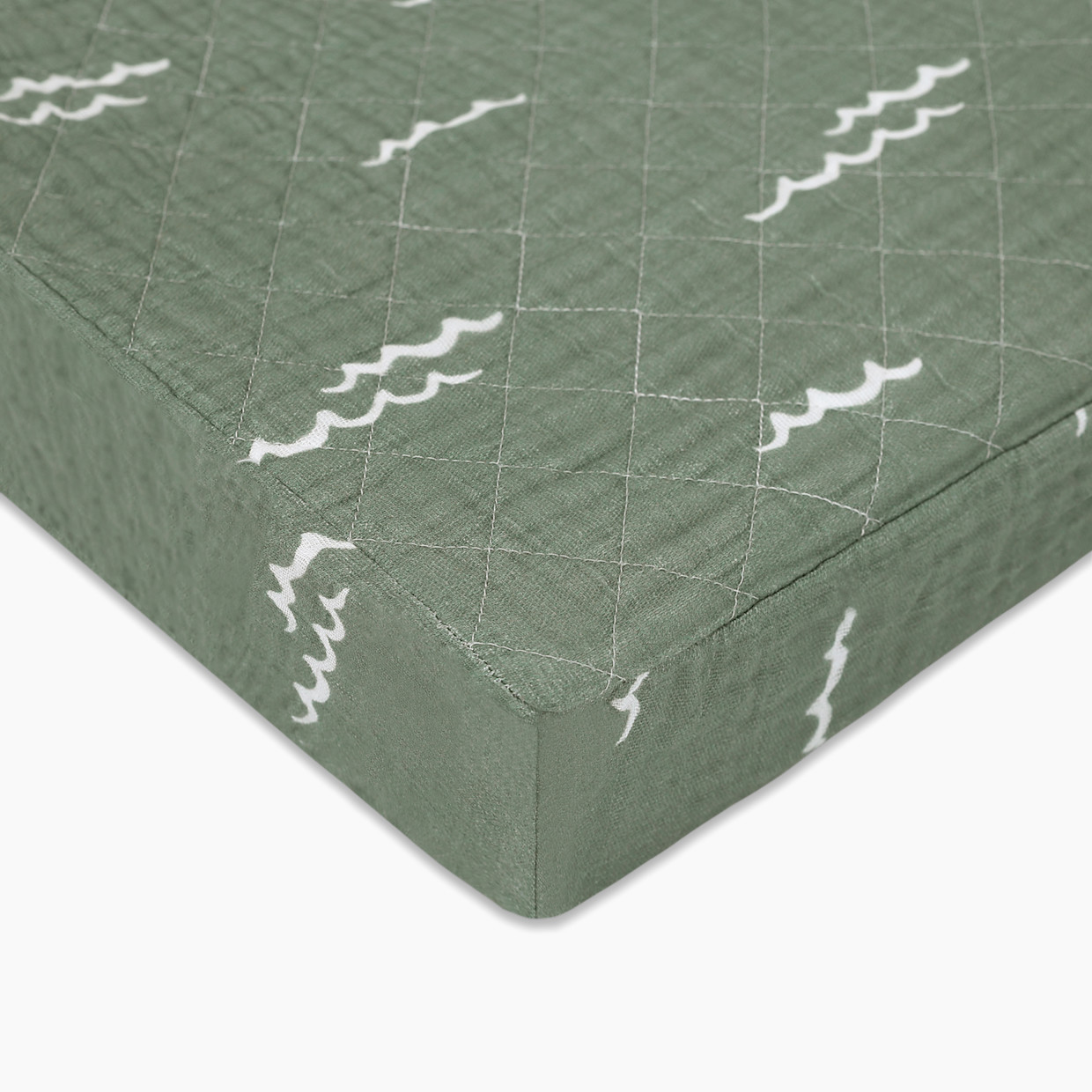 babyletto Quilted Changing Pad Cover in GOTS Certified Organic Muslin Cotton - Ocean Waves.