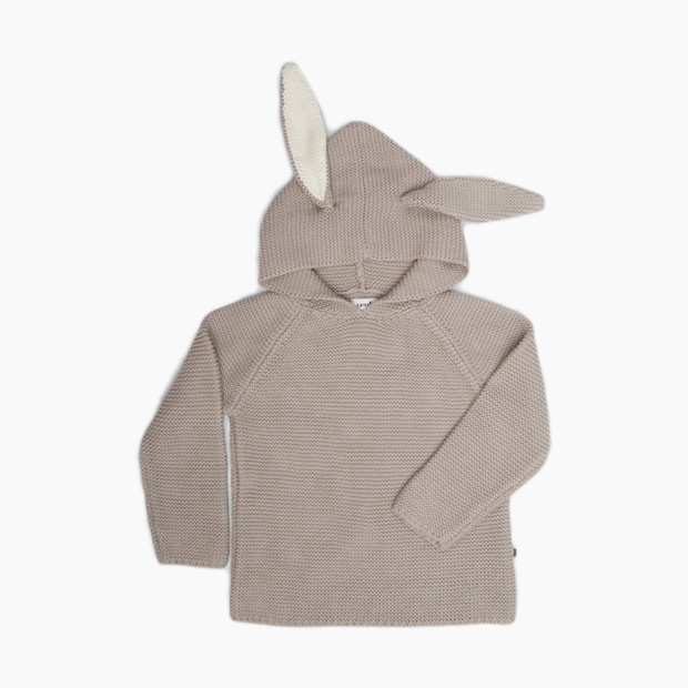 Oeuf Bunny Hoodie - Light Grey, 0-6 Months.