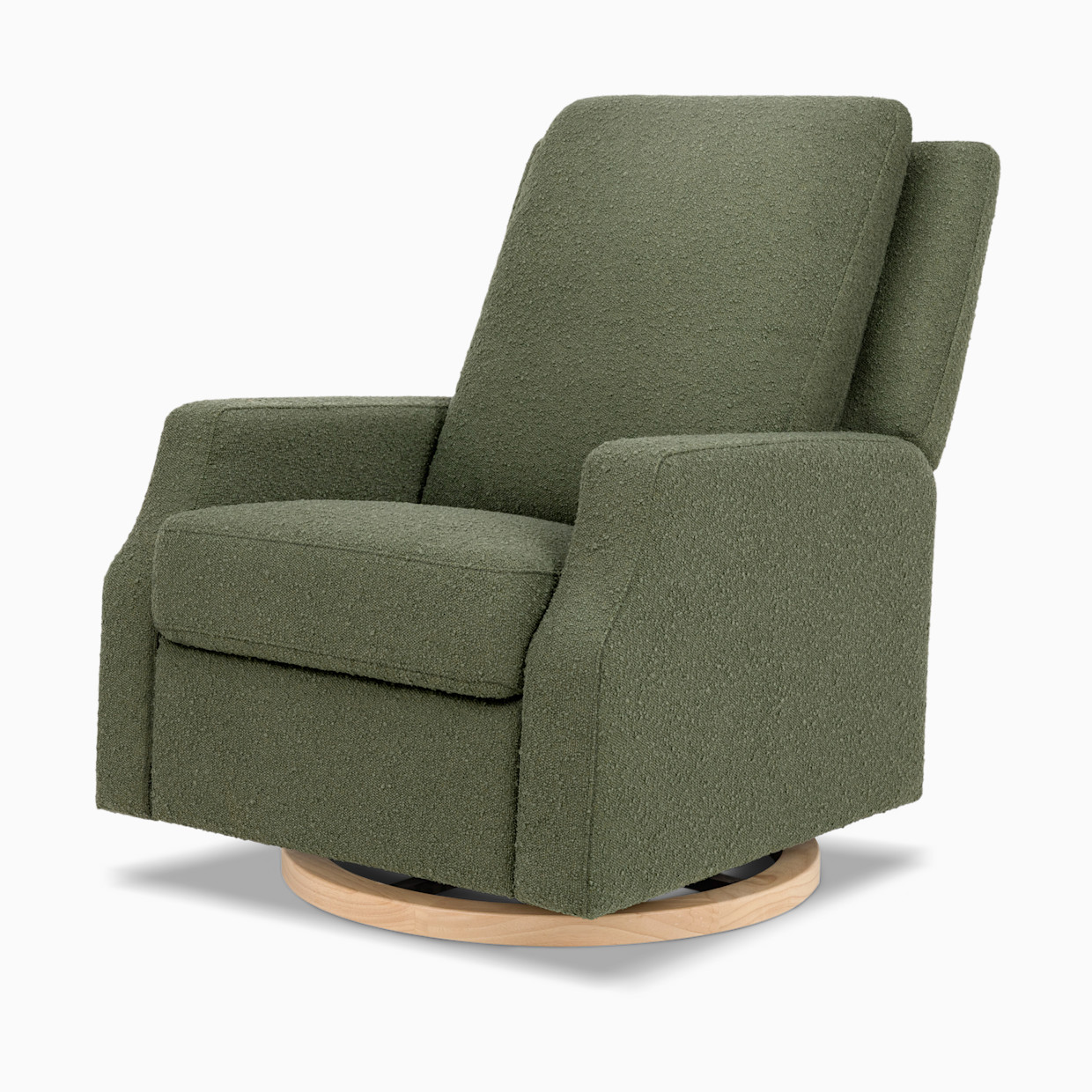 Namesake Crewe Recliner and Swivel Glider - Olive Boucle With Light Wood Base.