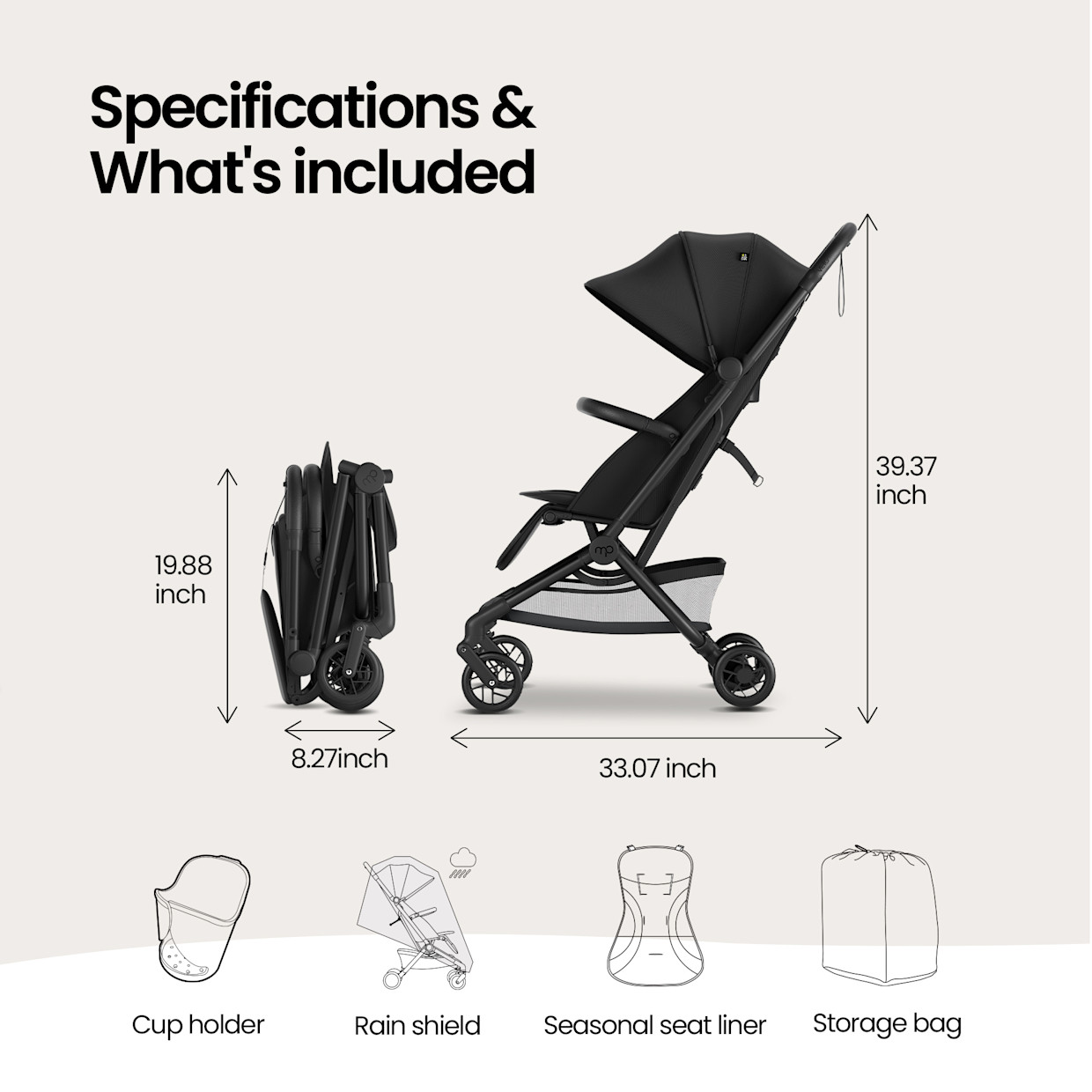 Mompush Velo Travel Stroller - Black.