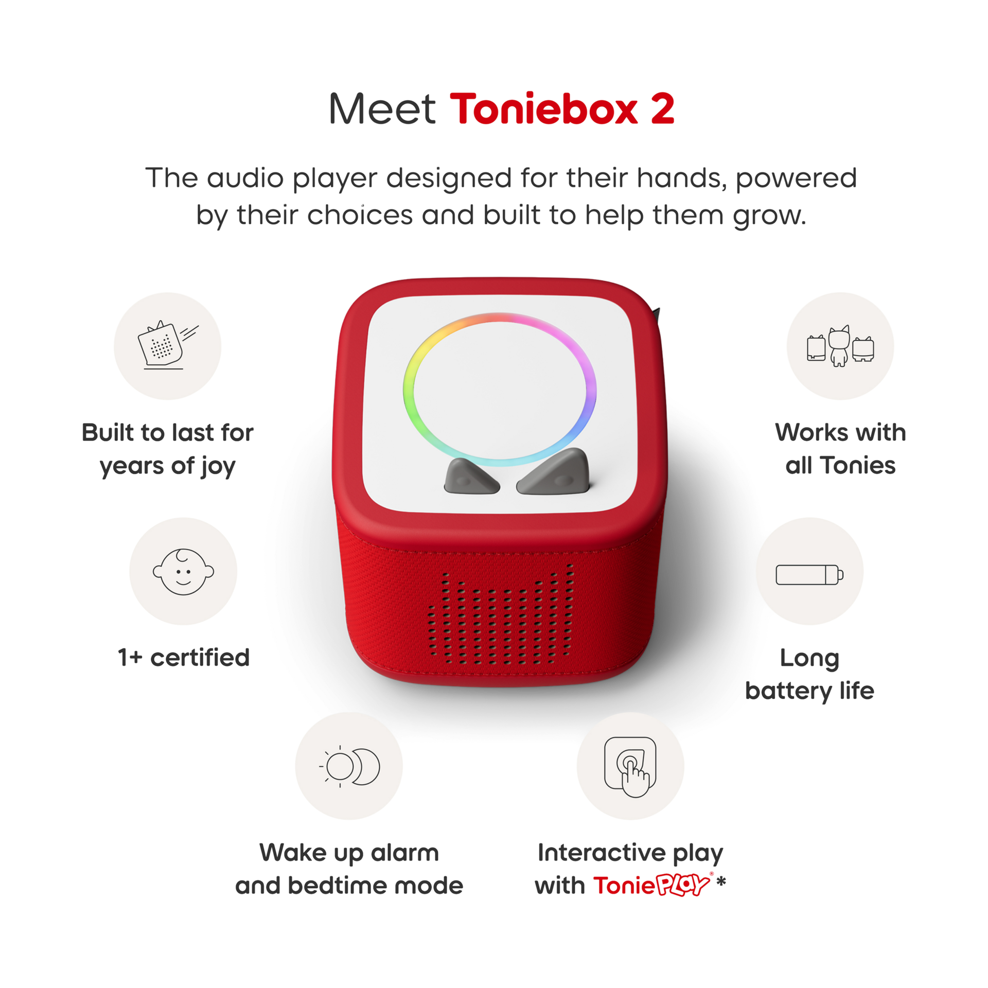 tonies Toniebox 2 Starter Set, Toddler 1+ - Playtime Puppy Toniebox 2 Starter Set -Sunset Red.