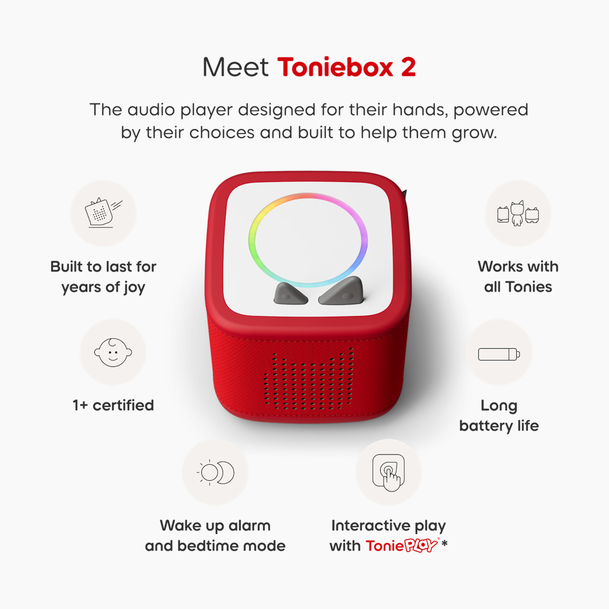 tonies Toniebox 2 Starter Set, Toddler 1+ - Playtime Puppy Toniebox 2 Starter Set -Sunset Red.