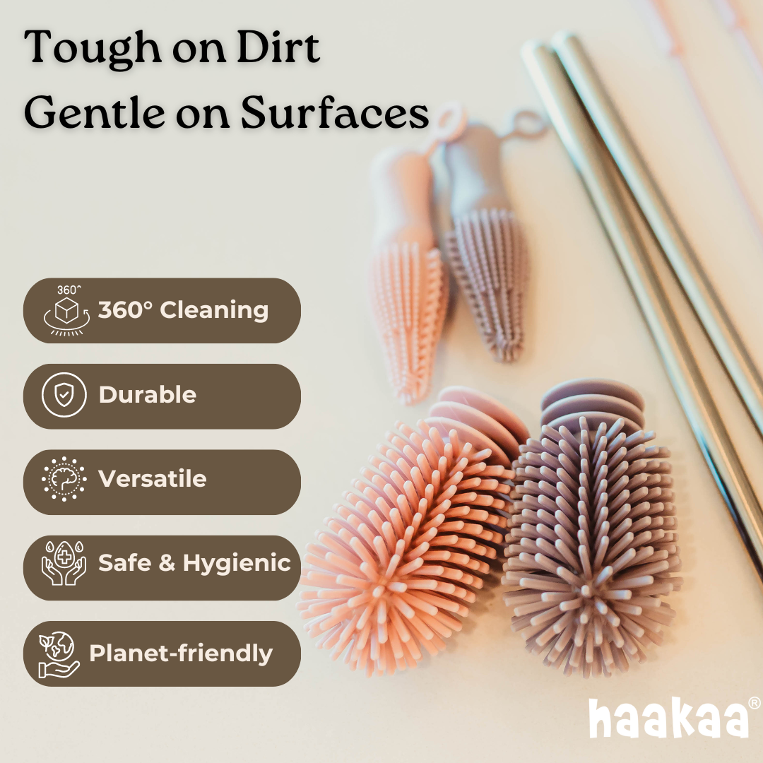 Haakaa Silicone Cleaning Brush Kit - Pebble.