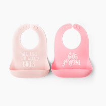 Baby Bib for Eating by Bella Tunno, Set of 2 Waterproof Silicone Bibs with Large Food Catcher, Adjustable Fit for Babies 4-12 months & Toddlers 1-3 Years, Boys & Girls, Who Runs The World & Gorgeous