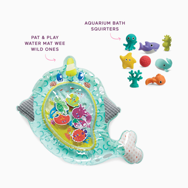 Infantino Pat & Play Water Mat Wee Wild Ones & Aquarium Bath Squirters Bath Time Bundle.