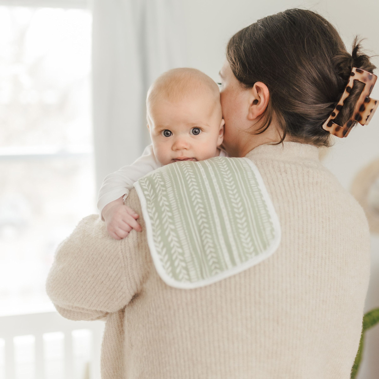Crane Baby Cotton Muslin and Terry Burp Cloth Set (3 Pack) - Willow Ecru/Green.