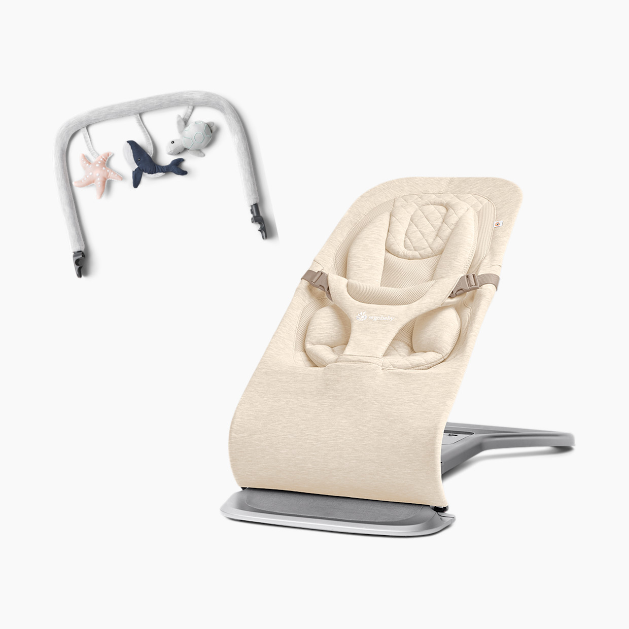 Ergobaby Evolve Bouncer & Toy Bar Bundle - Cream & Gray.