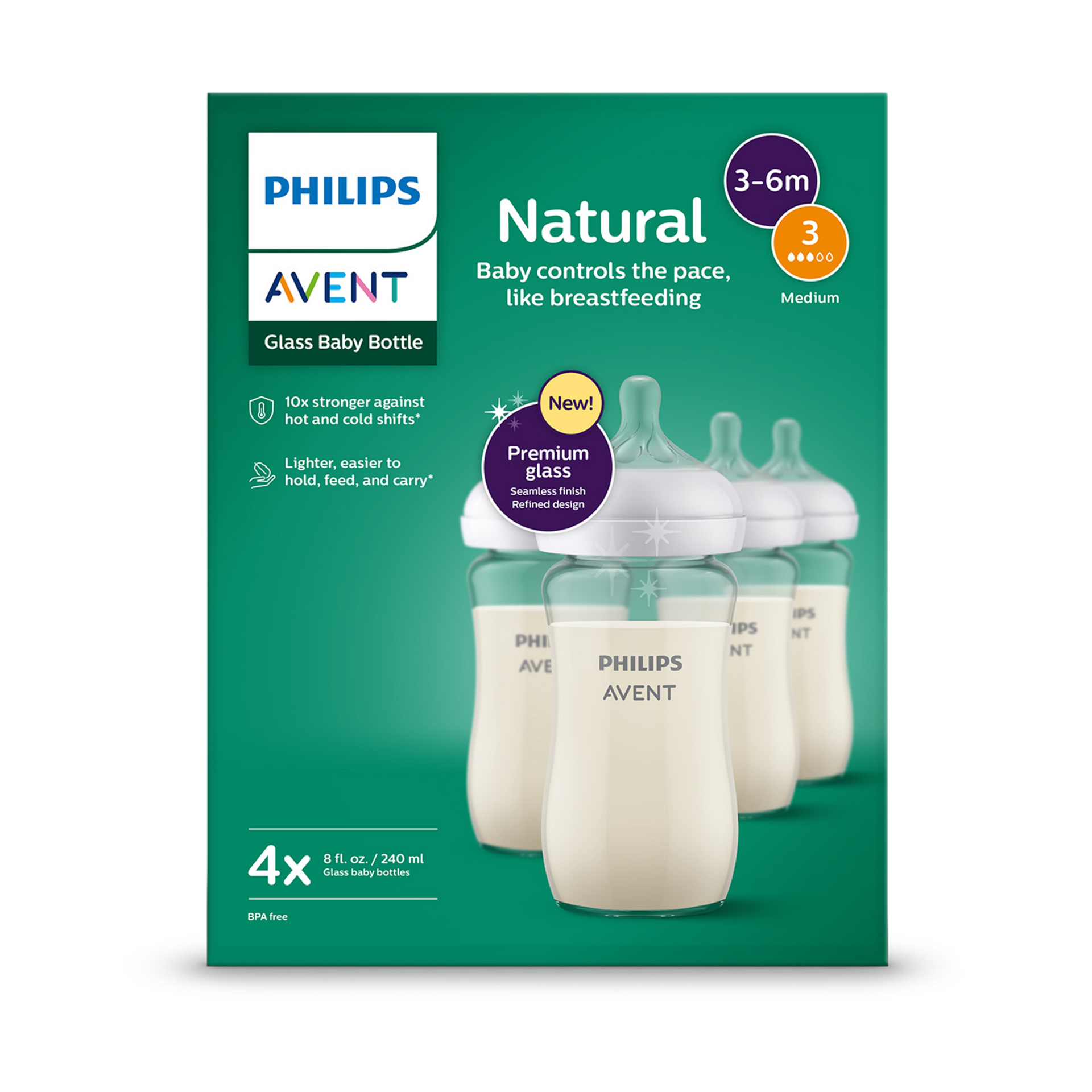Philips Avent Glass Natural Baby Bottle - 8 Oz, 4.