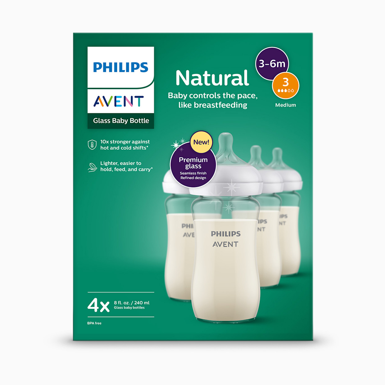 Philips Avent Glass Natural Baby Bottle - 8 Oz, 4.