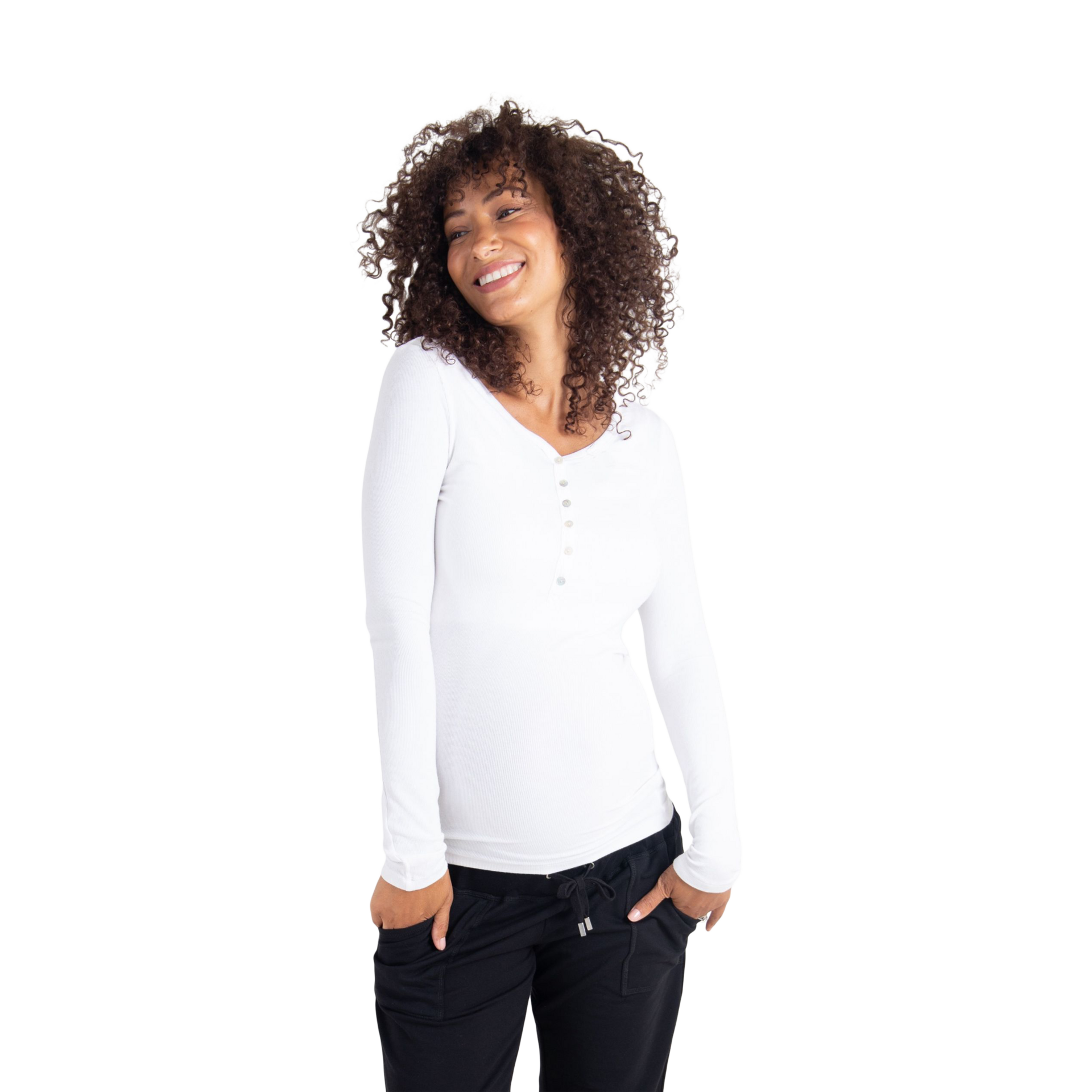 Ingrid and Isabel Long Sleeve Rib Henley.