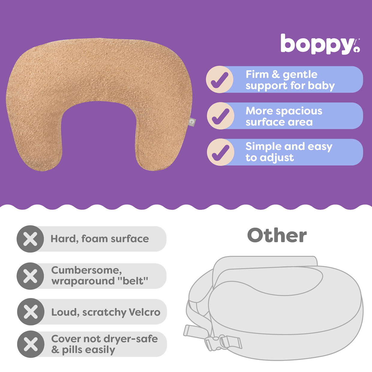 Boppy Nursing Pillow with Luxe Fabric Cover - Caramel Boucle.