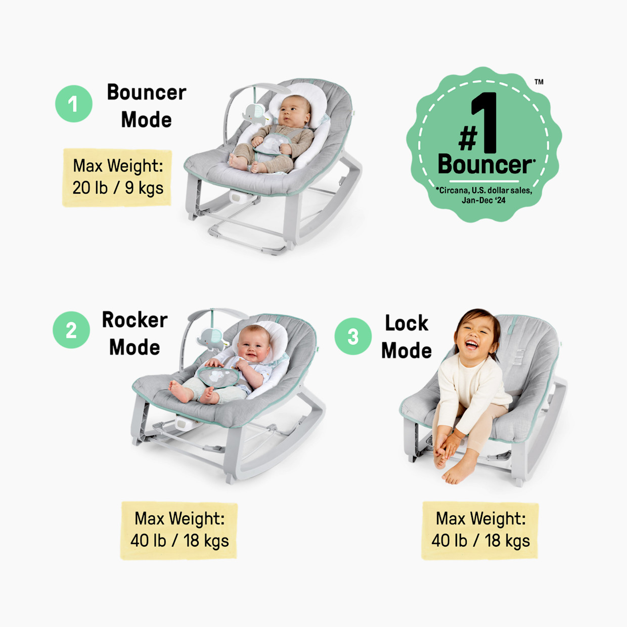Ingenuity Keep Cozy 3-in-1 Grow with Me Baby Bouncer, Rocker & Toddler Seat - Weaver.
