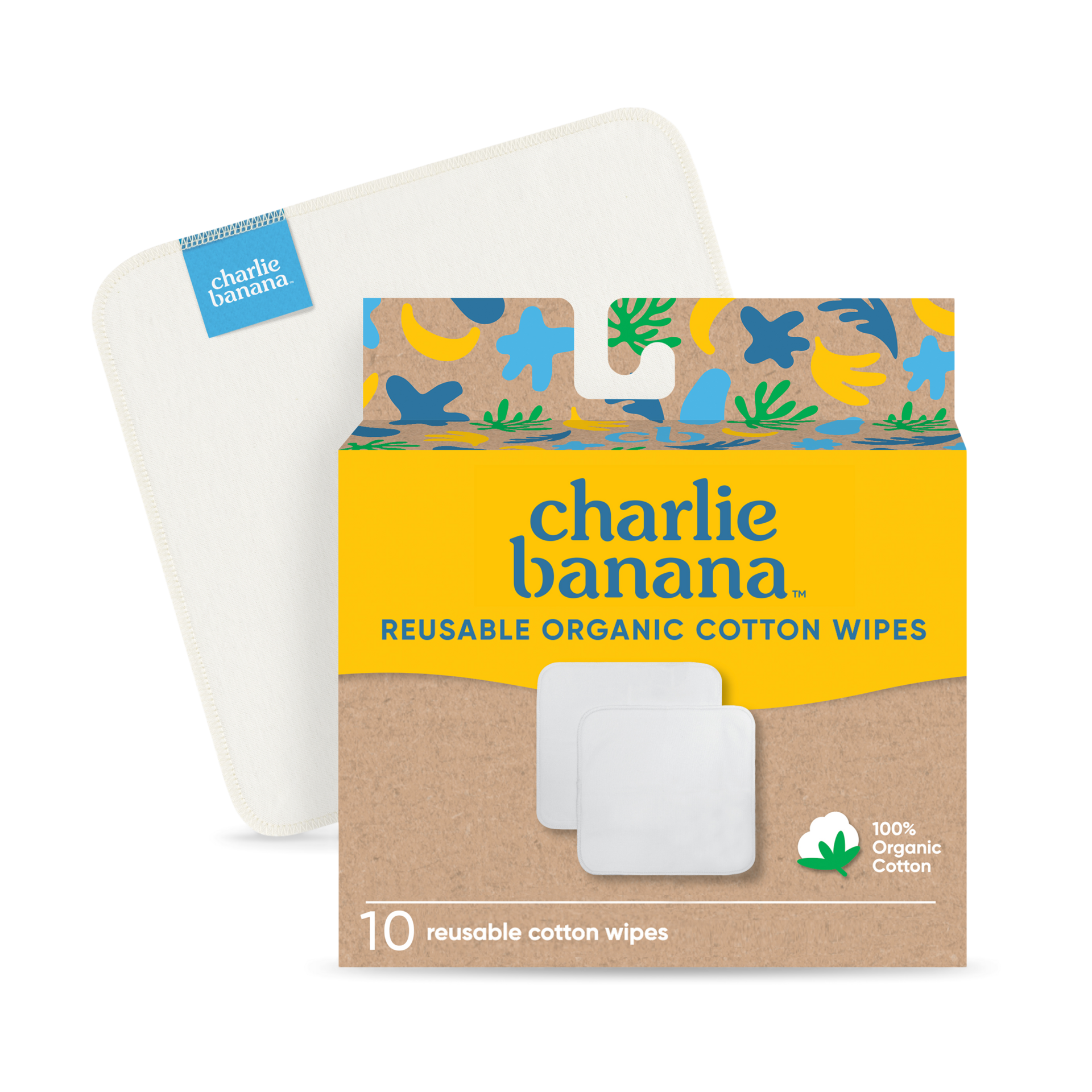 Charlie Banana Reusable & Washable Cotton Wipe (10 Pack) - One Size.