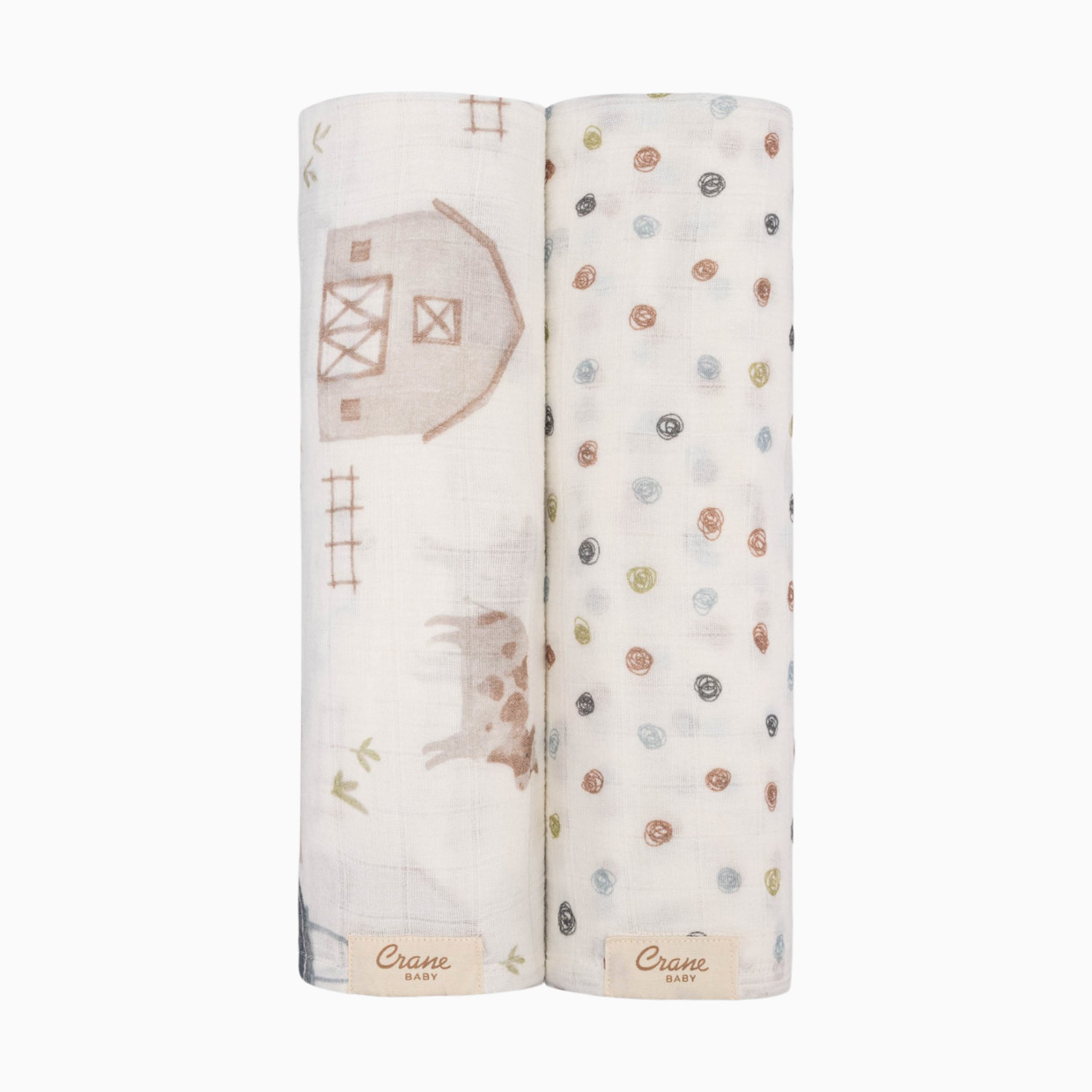 Crane Baby Cotton Muslin Swaddles (2 Pack) - Charlie Tractor/Dot.