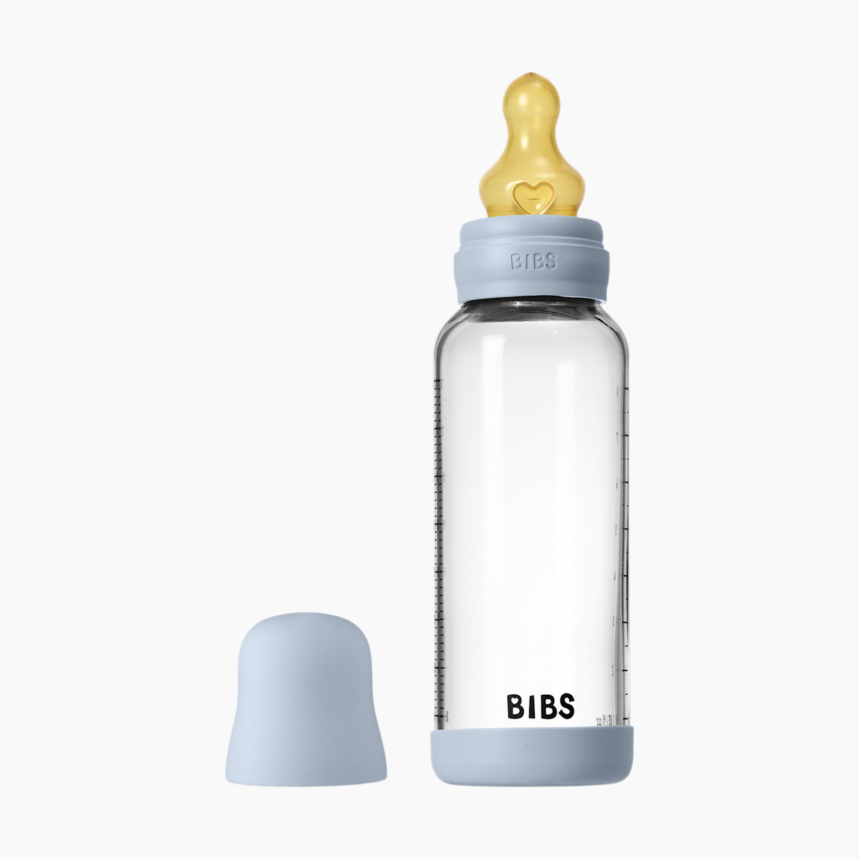 BIBS Baby Glass Bottle with Natural Rubber Nipple - Baby Blue, 8oz.