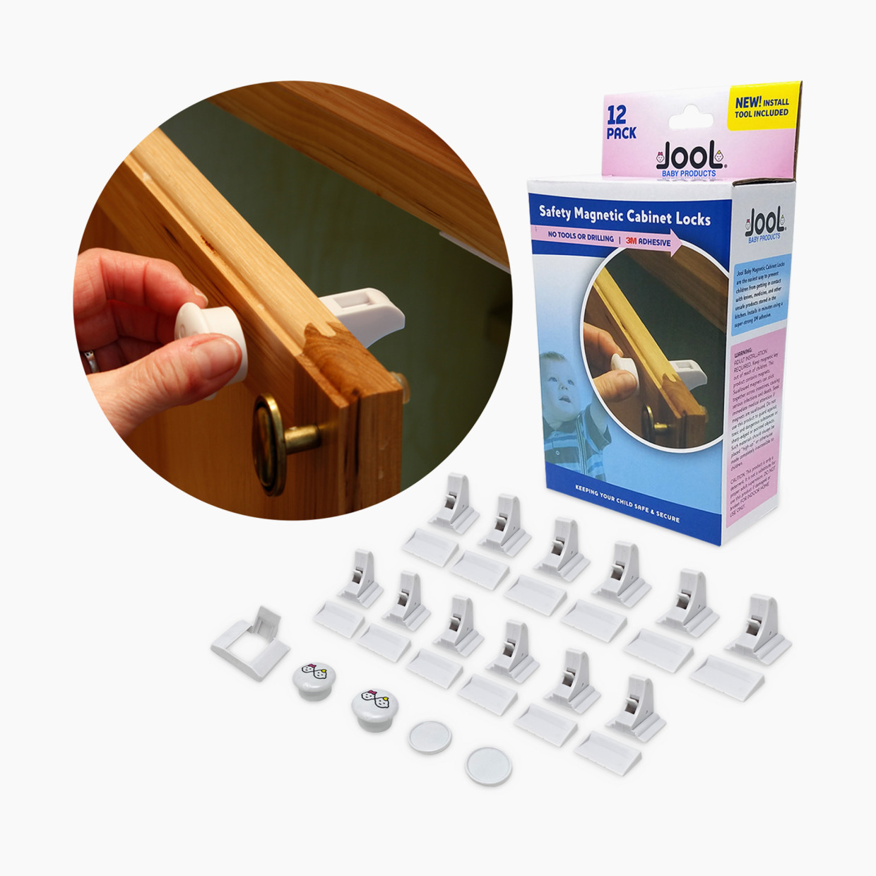 Magnetic Cabinet Locks (12 Locks + 2 Keys) with Adhesive, Easy