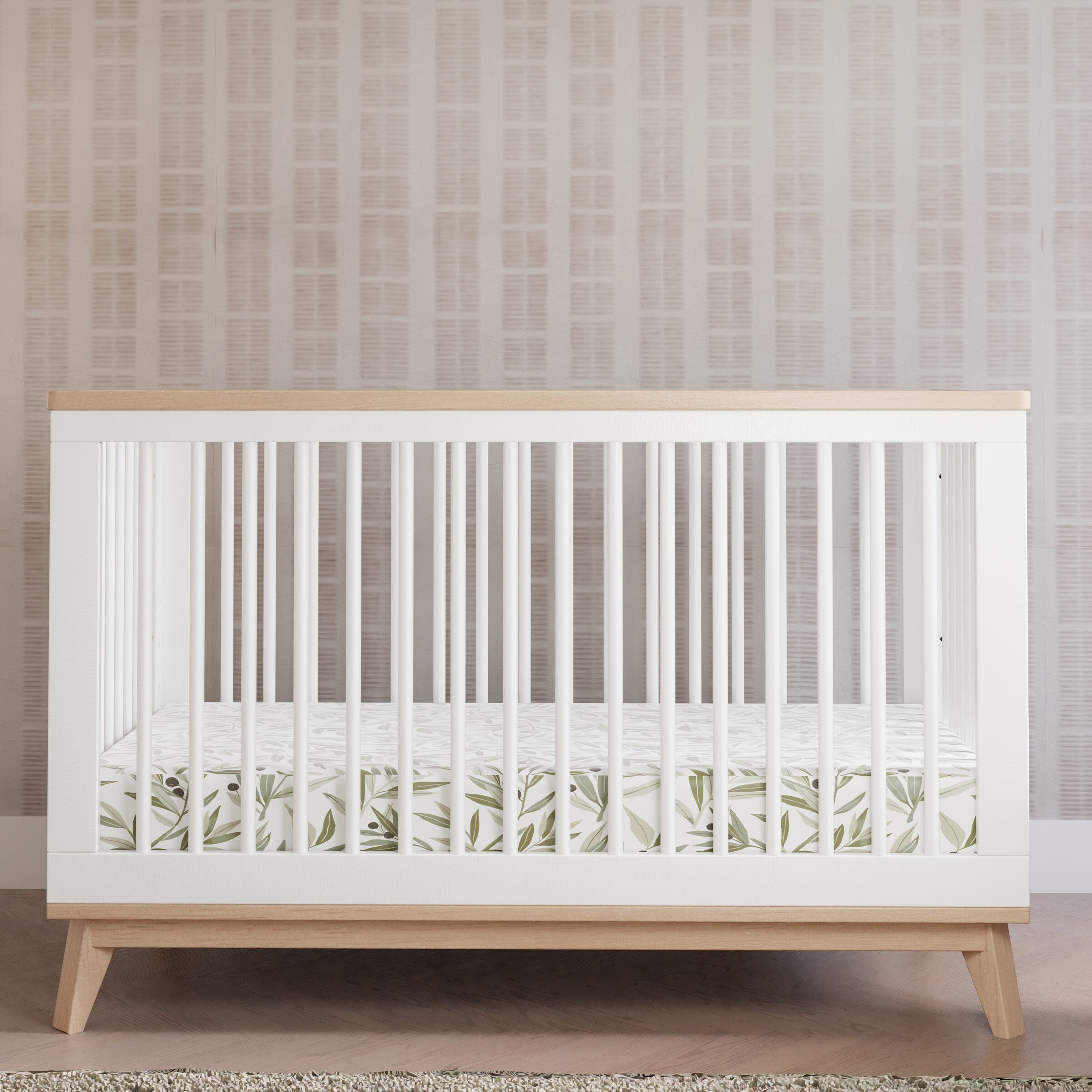 babyletto Scoot 3-in-1 Convertible Crib with Toddler Bed Conversion Kit - White/Washed Natural.