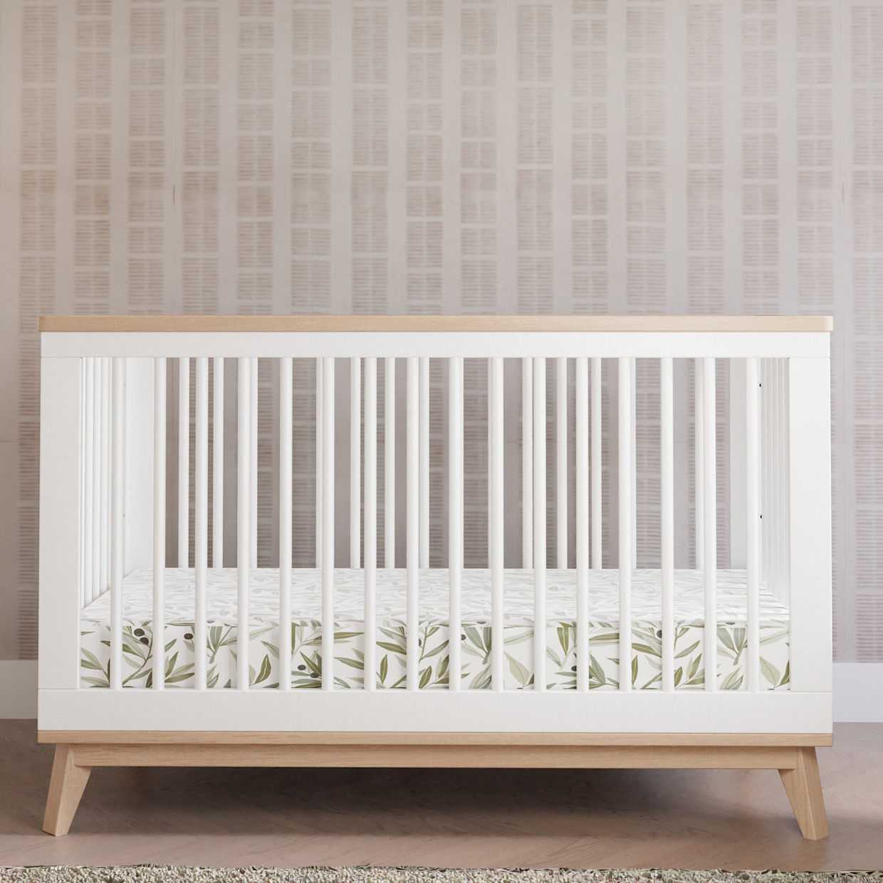 babyletto Scoot 3-in-1 Convertible Crib with Toddler Bed Conversion Kit - White/Washed Natural.