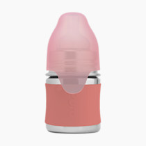 Pura Kiki 5oz/150ml Stainless Steel Anti-Colic Infant Bottle w/Silicone Natural Vent Nipple & Sleeve, 100% Plastic-Free, MadeSafe Certified, Medical-Grade Silicone - Rose Sleeve