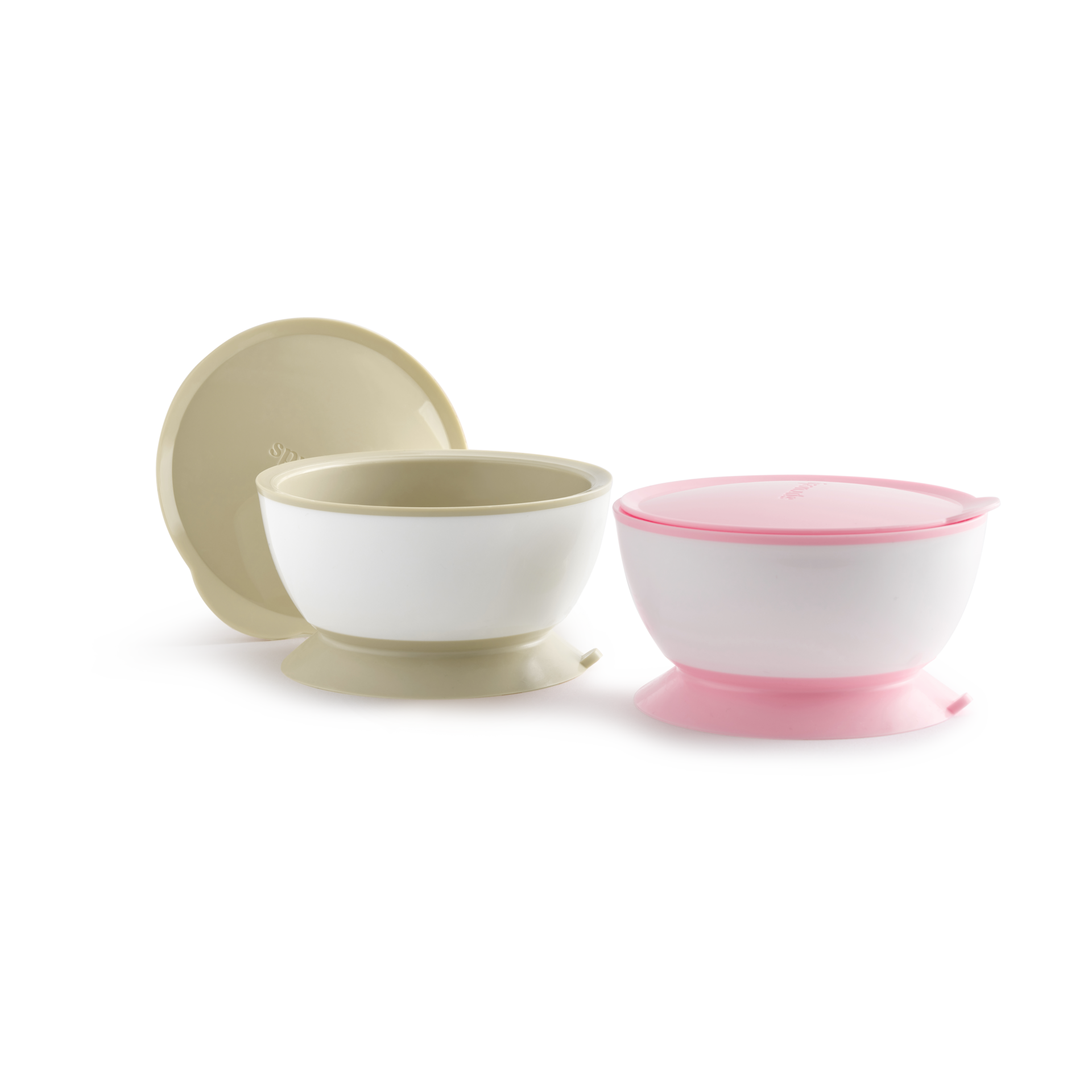 Sprucely Suction Bowl with Lid (2 Pack) - Pink/Sand.