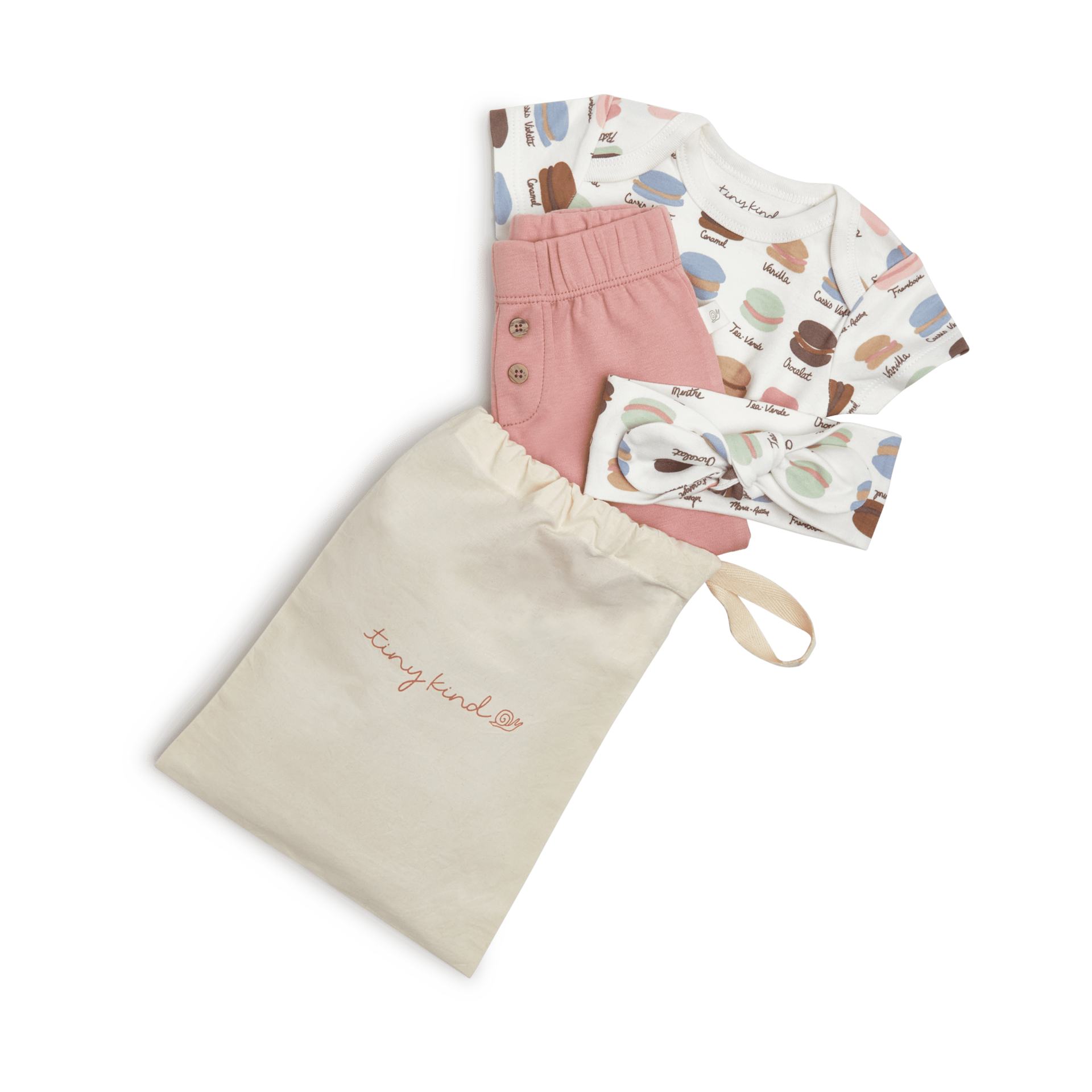 Tiny Kind 3 Piece Organic Outfit Set - Macaroons, 0-3 M.
