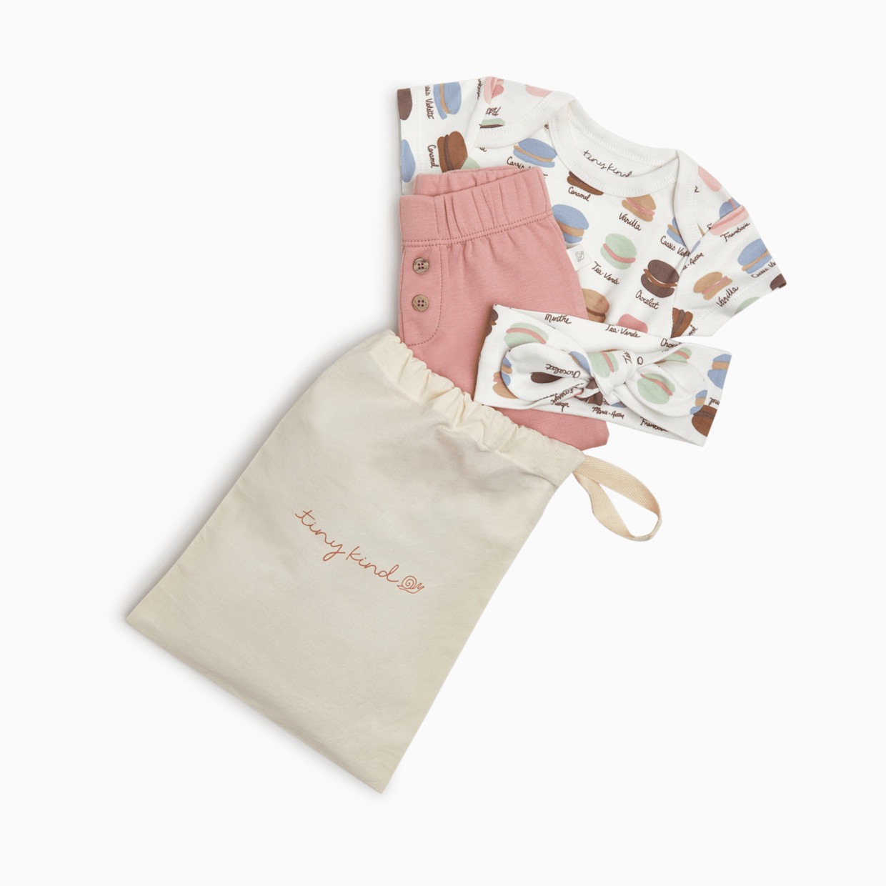 Tiny Kind 3 Piece Organic Outfit Set - Macaroons, 3-6 M.
