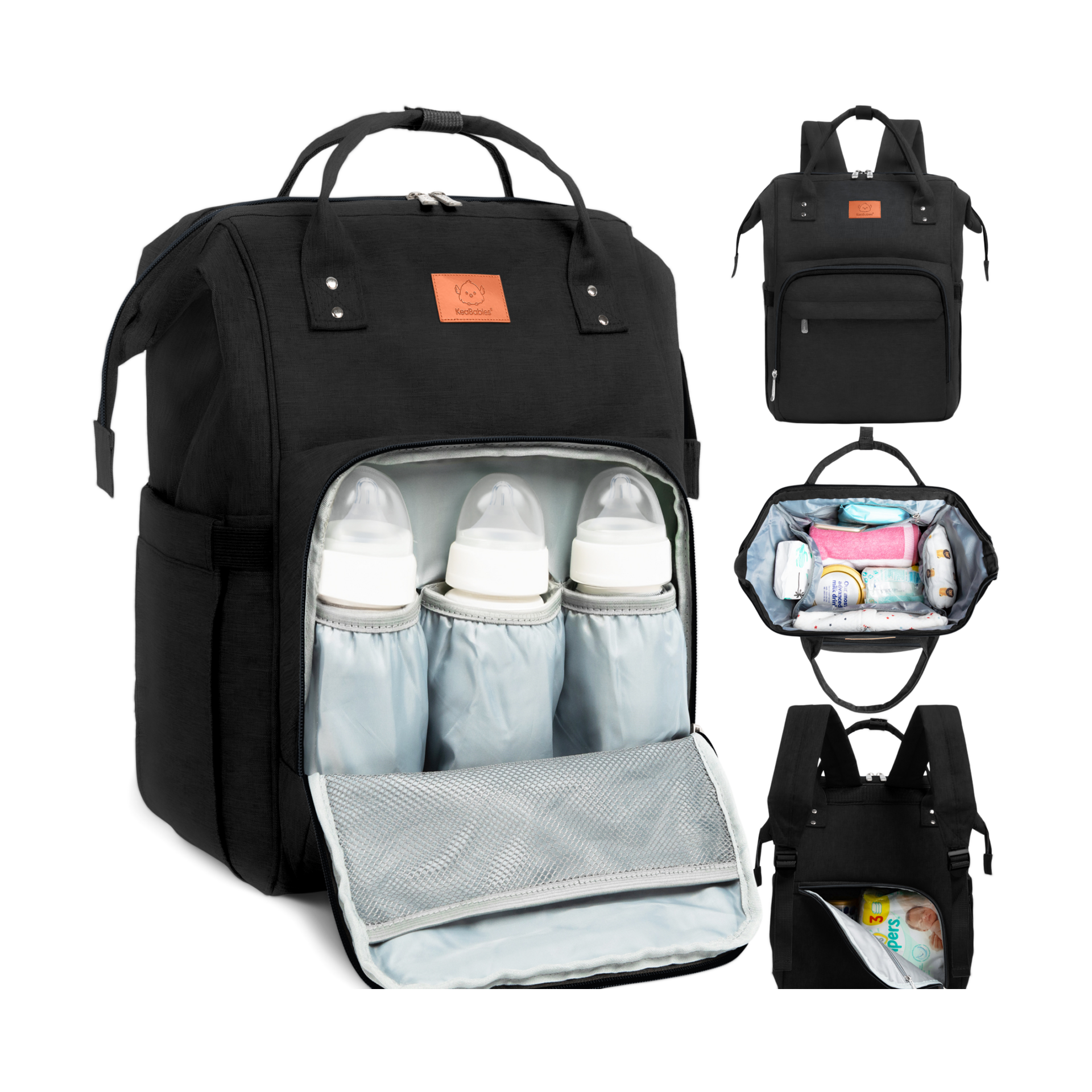 KeaBabies Original Diaper Backpack - Trendy Black.