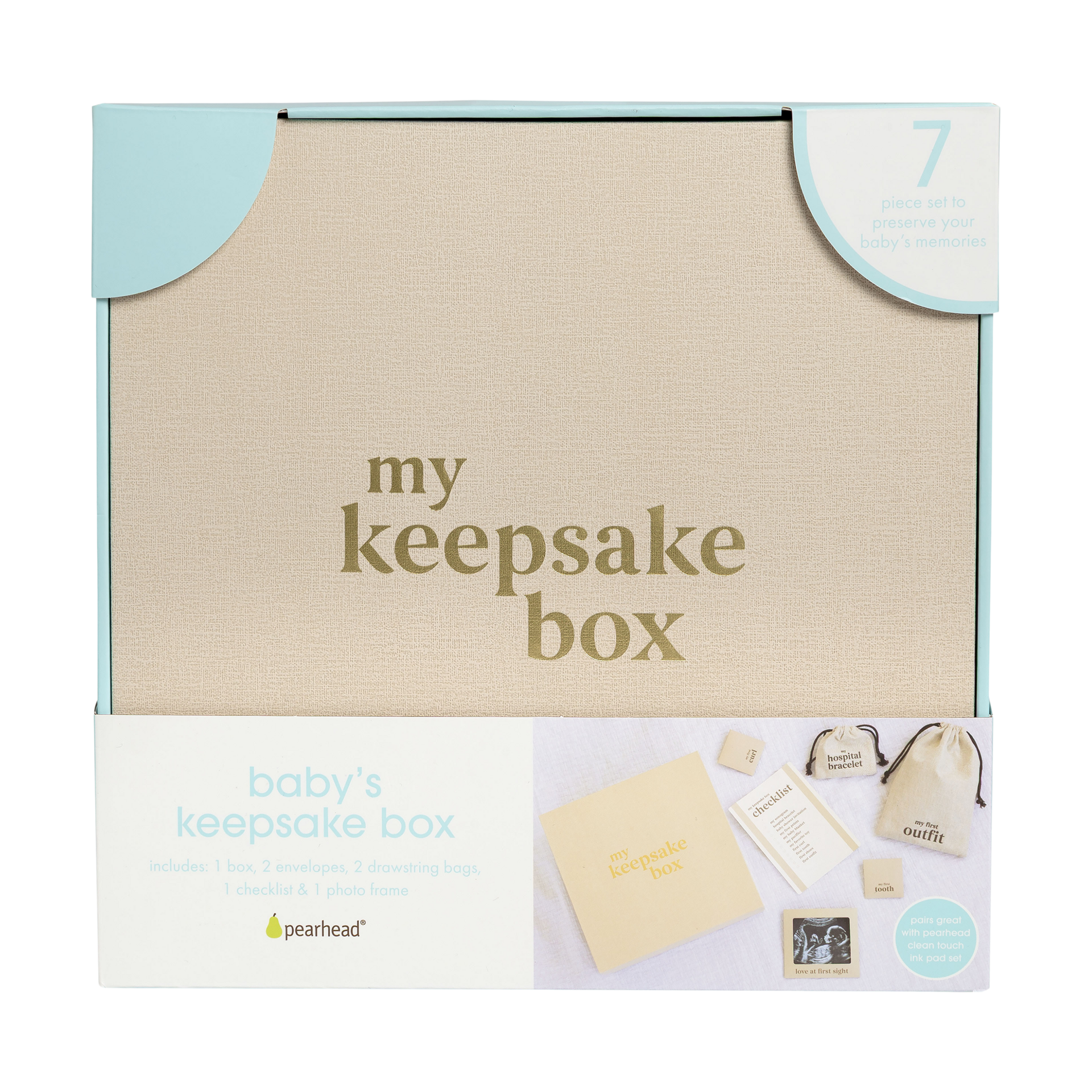 Pearhead Baby Keepsake Box Set - Beige Striped Keepsake Box, Classic, 10" X 10".