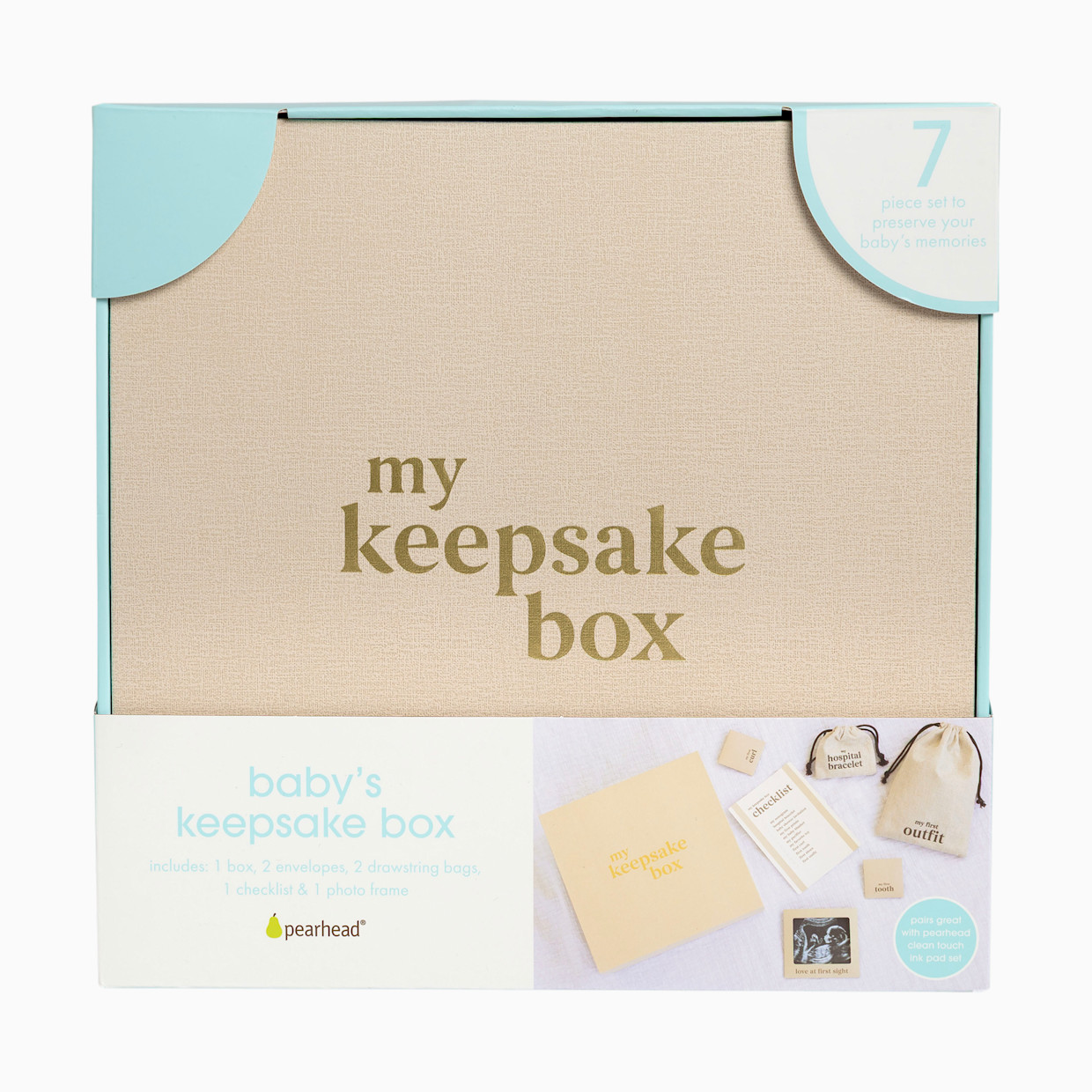 Pearhead Baby Keepsake Box Set - Beige Striped Keepsake Box, Classic, 10" X 10".