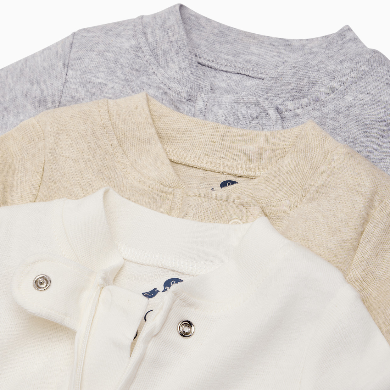 Small Story Organic Cotton Solid Zipper Footie (3 Pack) - Heather Gray, Oatmeal Heather, Ivory, 3-6 M.