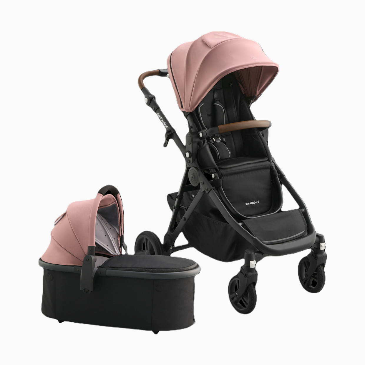 Mockingbird Single-to-Double Stroller 3.0 and Bassinet Bundle - Rose.