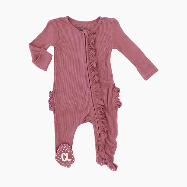 Caden Lane Bamboo Waffle Ruffle Zipper Footie.