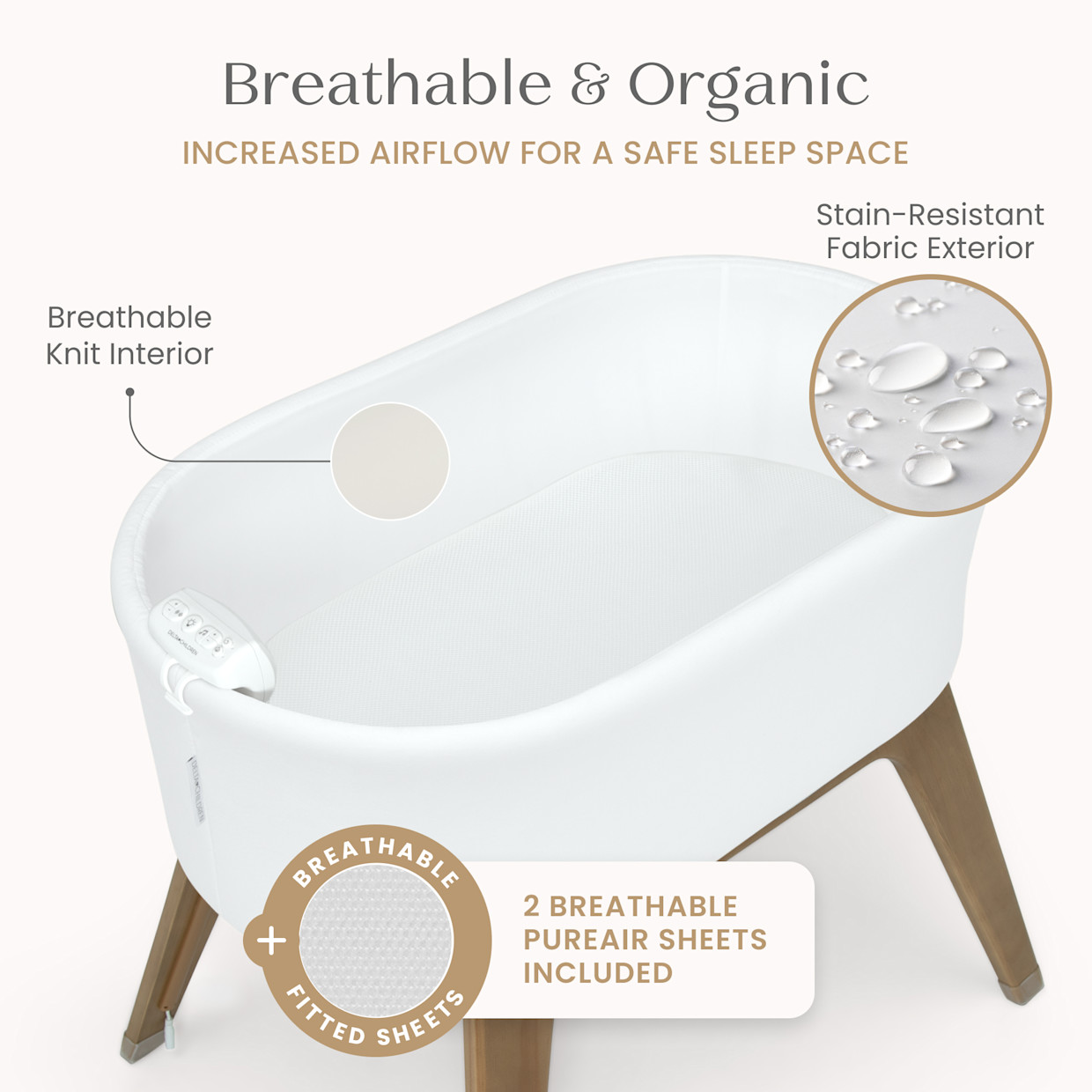 Delta Children Aero Smart Auto Glide Bassinet - White/Acorn.