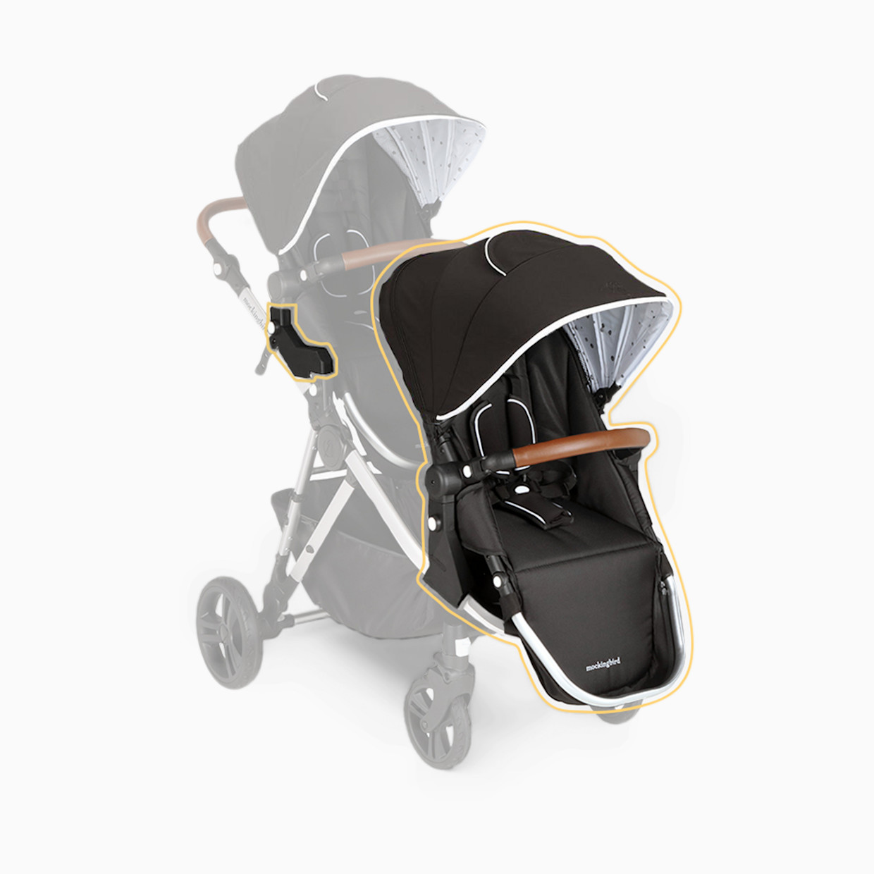 Mockingbird 2nd Seat Kit 2.0 - Black/Watercolor Canopy With Penny Leather (2020).