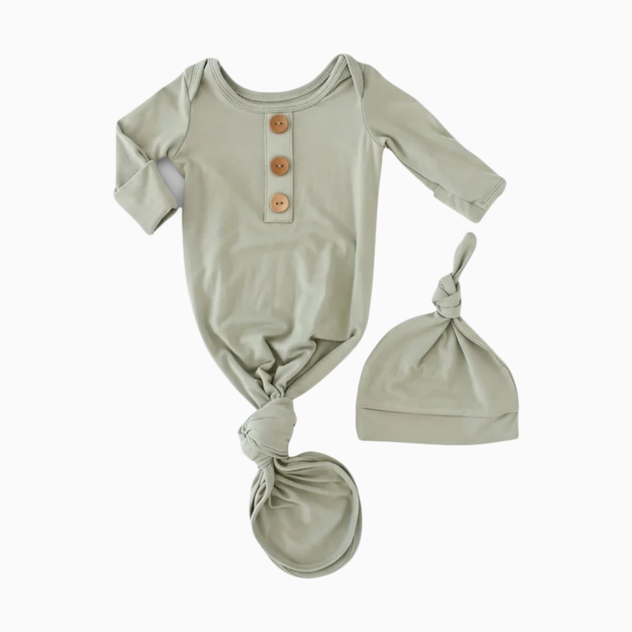 Caden Lane Bamboo Baby Knot Gown & Hat - Solid Moss, Newborn.