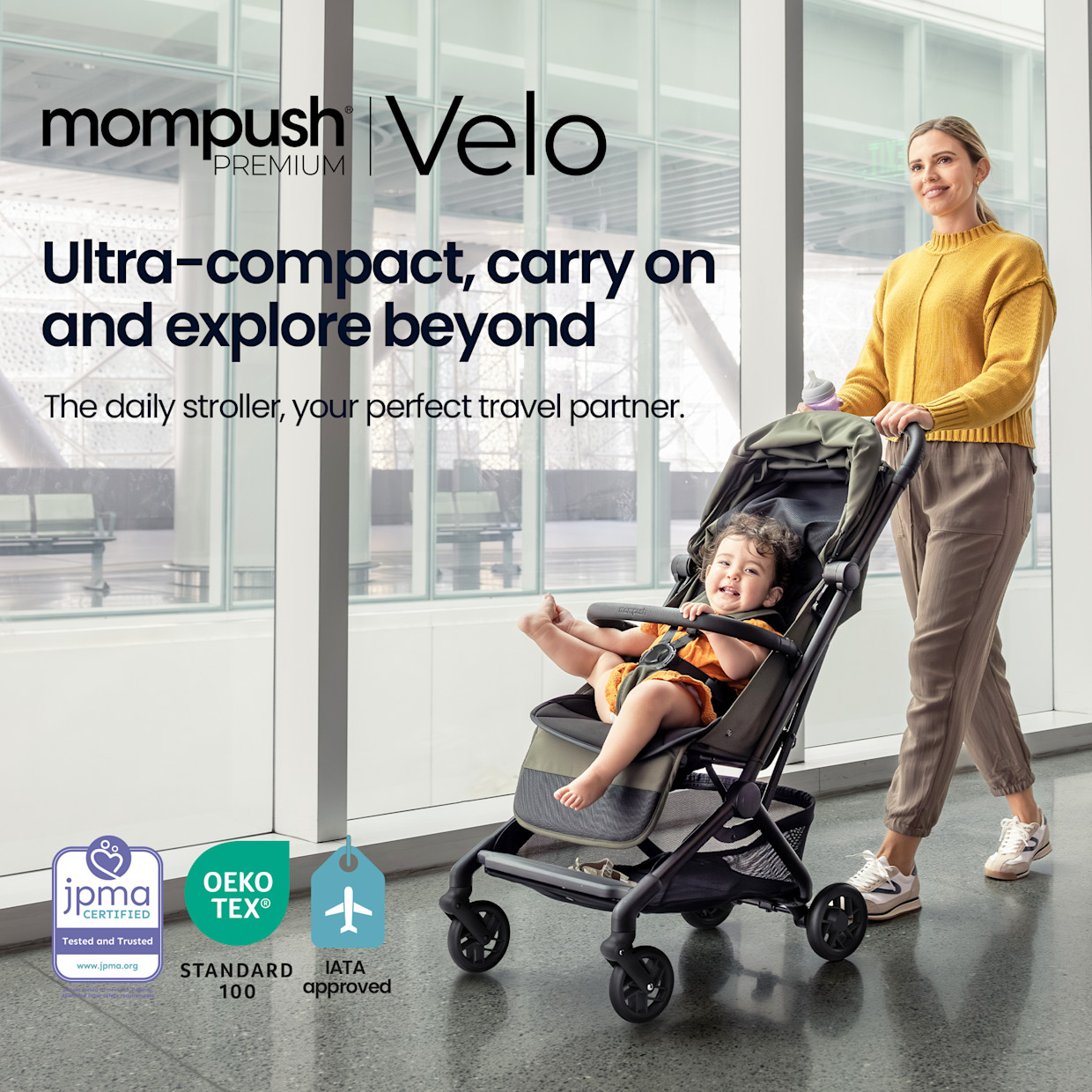 Mompush Velo Travel Stroller - Gray.