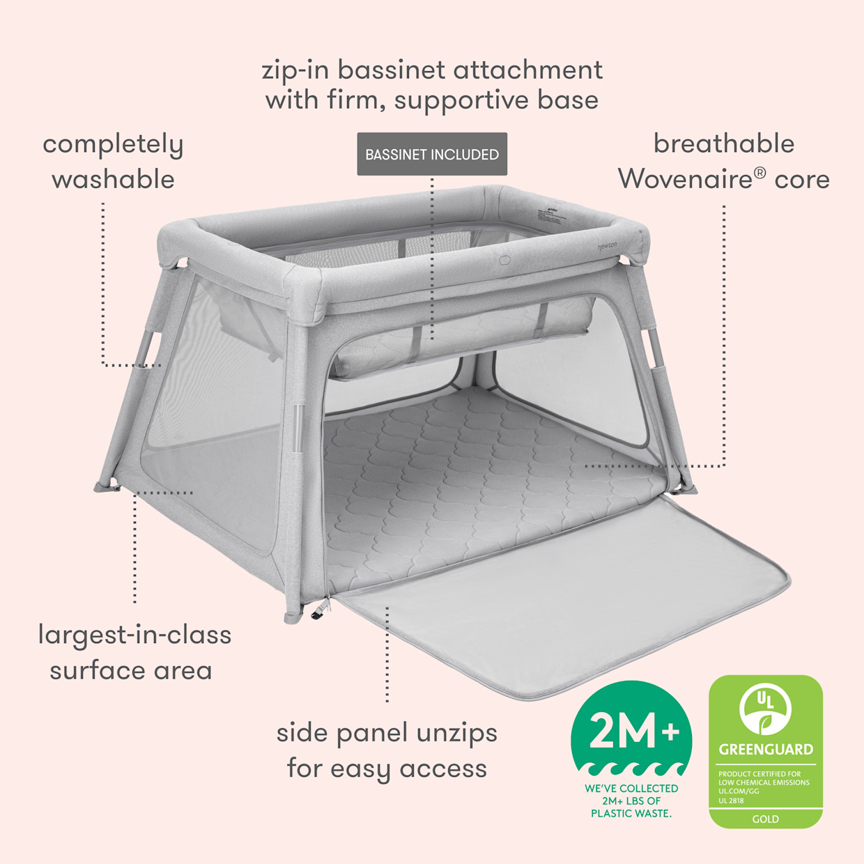 Newton Baby Deluxe Travel Crib & Play Yard + Bassinet Insert - Grey.