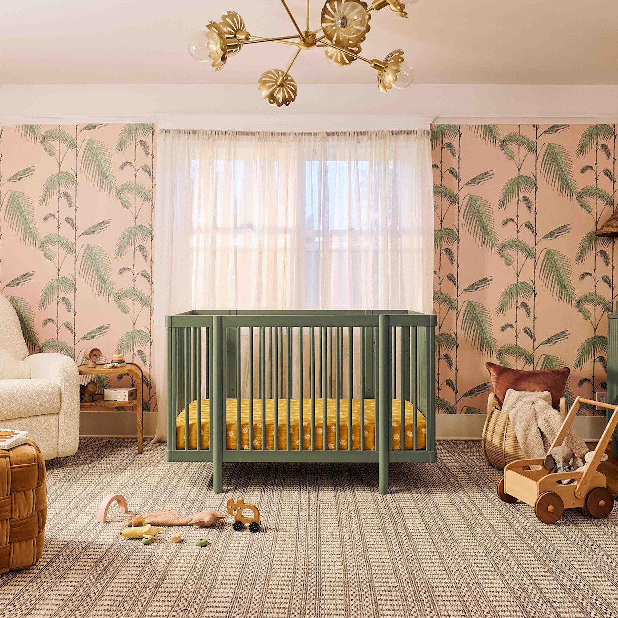 babyletto Pogo 8-in-1 Convertible Crib with All-Stages Conversion Kits - Olive.