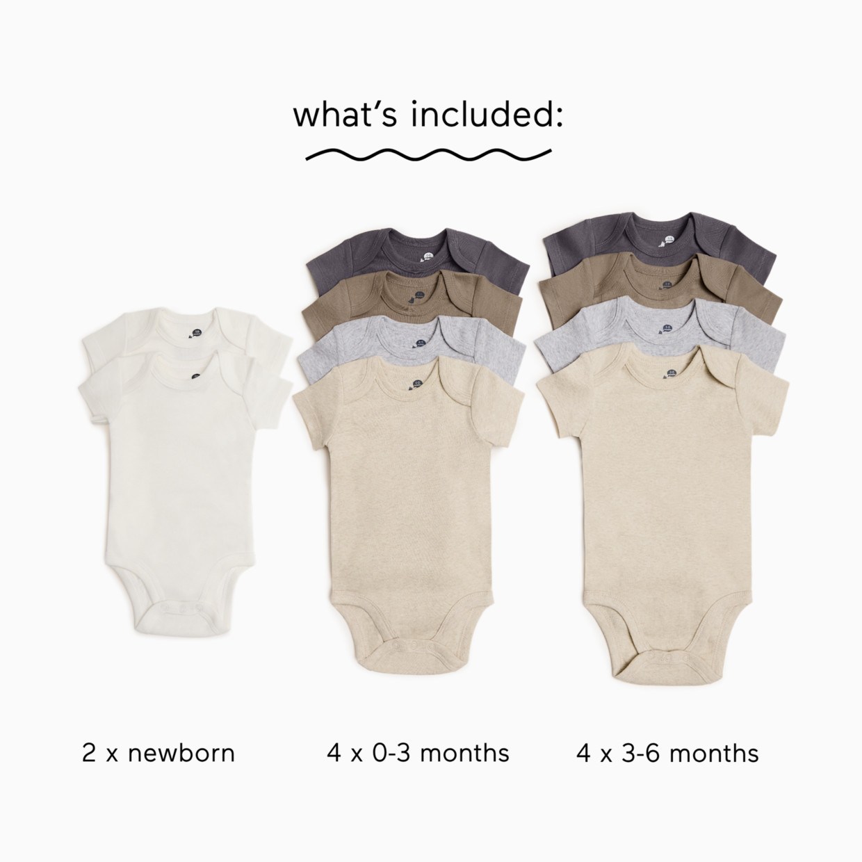 Small Story Organic Cotton Grow With Me Short Sleeve Bodysuits (10 Pack) - Core Neutrals, One Size.