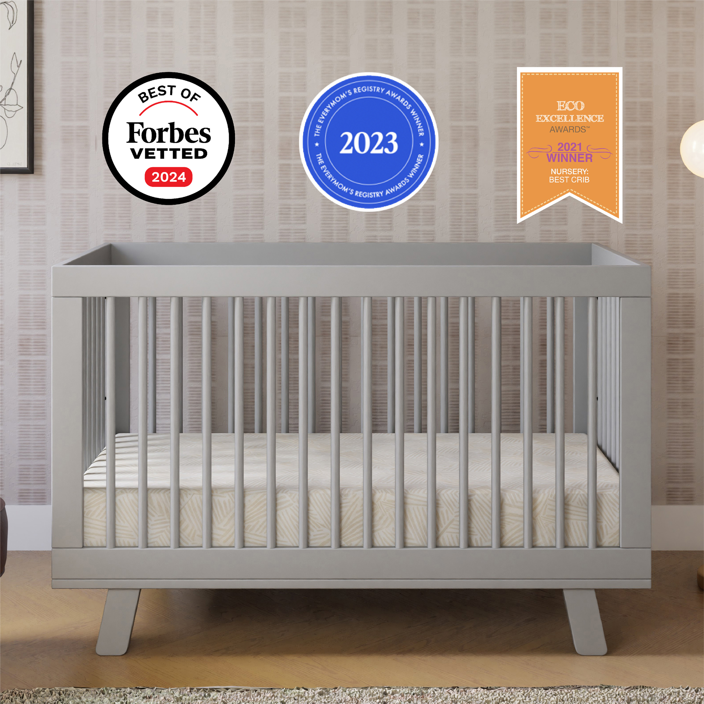 babyletto Hudson 3-in-1 Convertible Crib with Toddler Bed Conversion Kit - Grey.