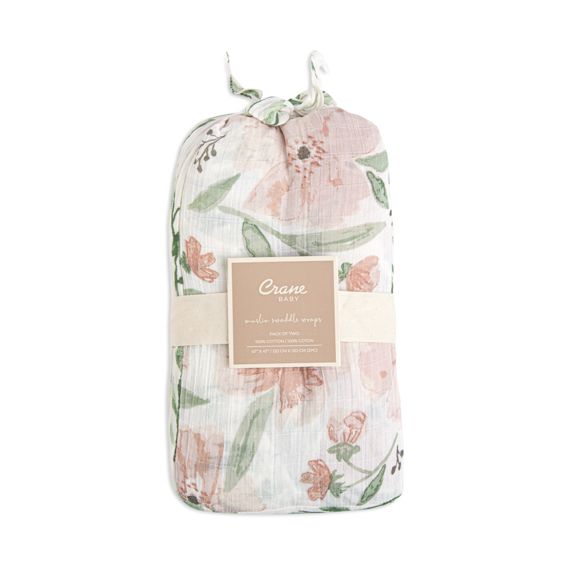Crane Baby Cotton Muslin Swaddles (2 Pack) - Parker Floral And Leaf.