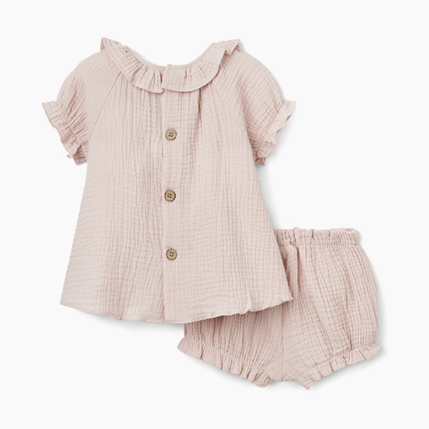 Elegant Baby Organic Muslin Collared Dress & Bloomer Set - Warm Blush, 3-6 M.