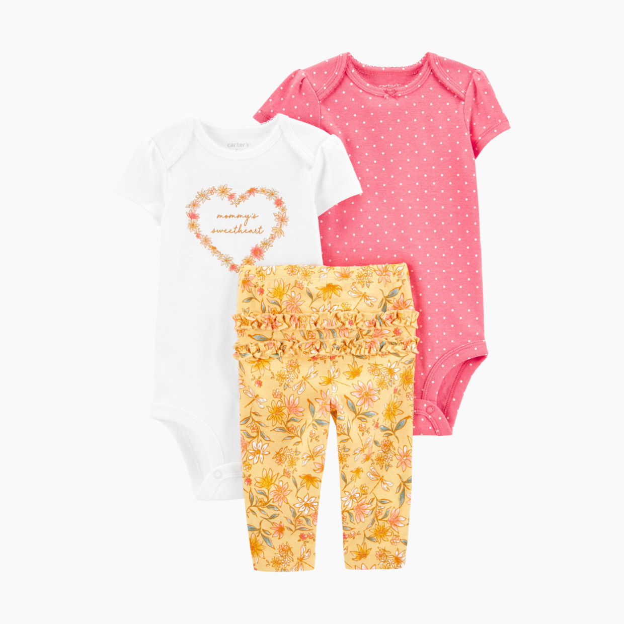 Carter's 3-Piece Floral Little Character Set - Yellow Flowers/Hearts/Pink, Nb.