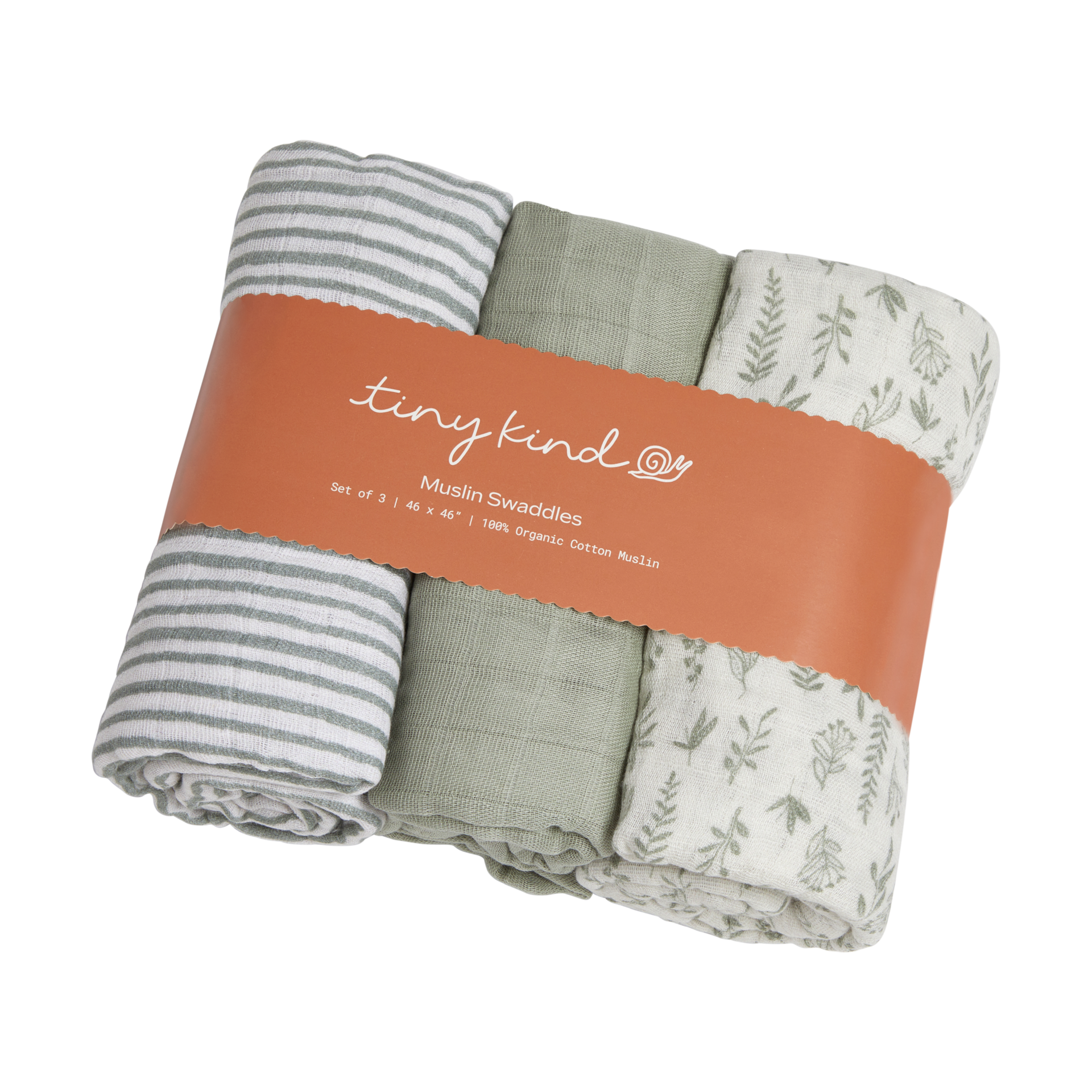 Tiny Kind Muslin Swaddle (3 Pack) - Multi Leaf Sage | Babylist Shop