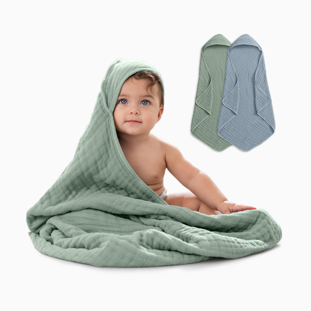 Comfy Cubs Cotton Muslin Hooded Baby Towel (2 Pack).