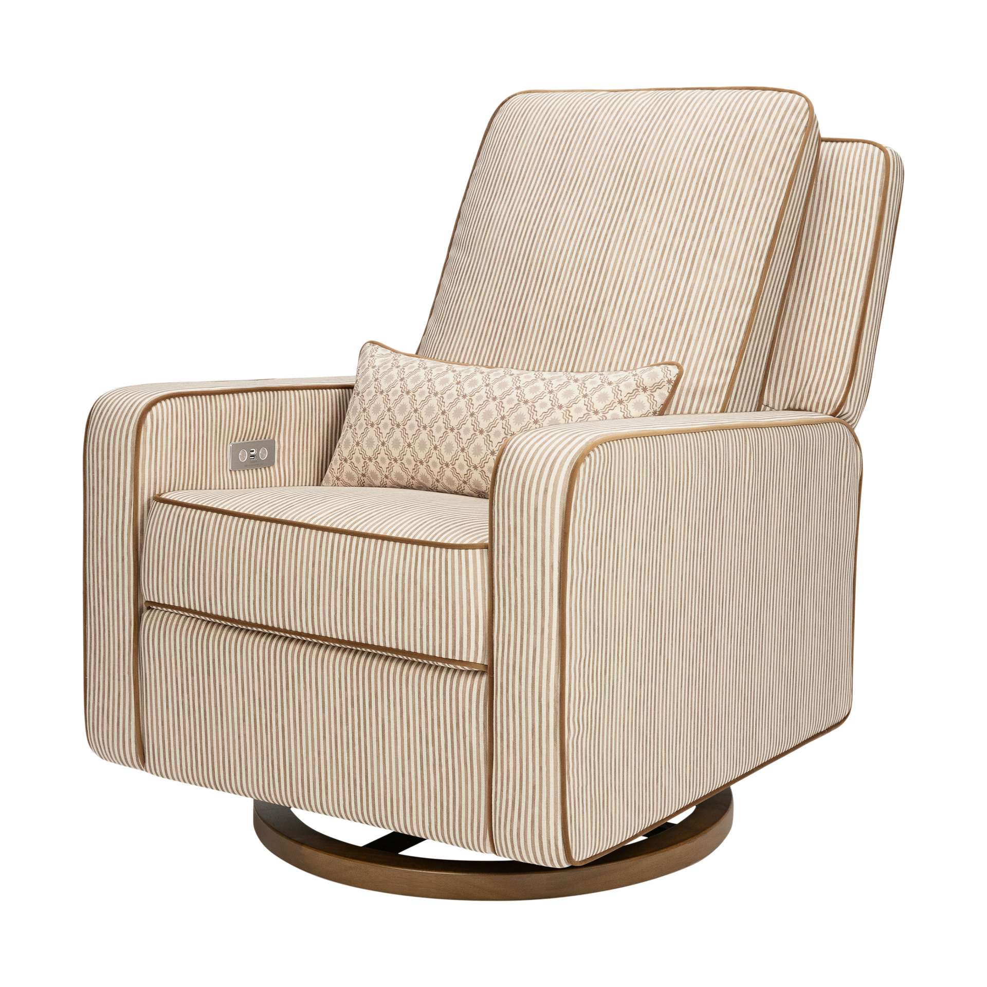 babyletto Sigi Electronic Recliner and Glider by Nate Berkus - Performance Bronze Stripe Eco-Crossweave W/Toffee Base.