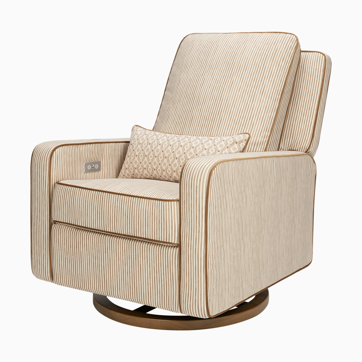 babyletto Sigi Electronic Recliner and Glider by Nate Berkus - Performance Bronze Stripe Eco-Crossweave W/Toffee Base.