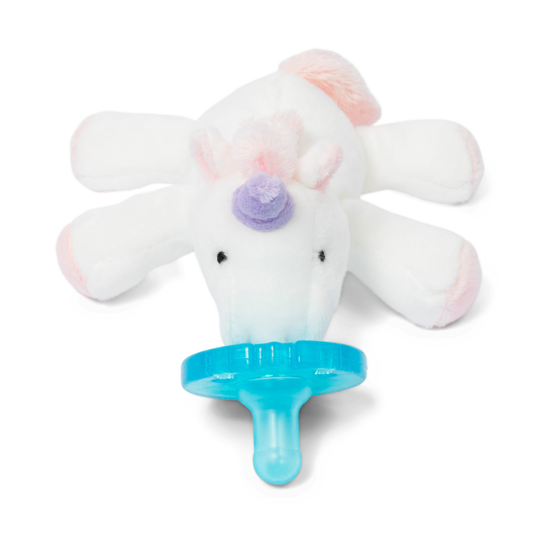 WubbaNub Pacifier - Baby Unicorn, Attached.